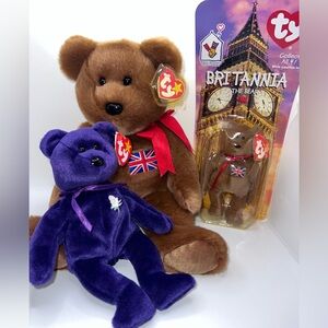 Ty Beanie Set Of 3 Britannia Buddy And Teenie, Princess Diana Baby With Tags